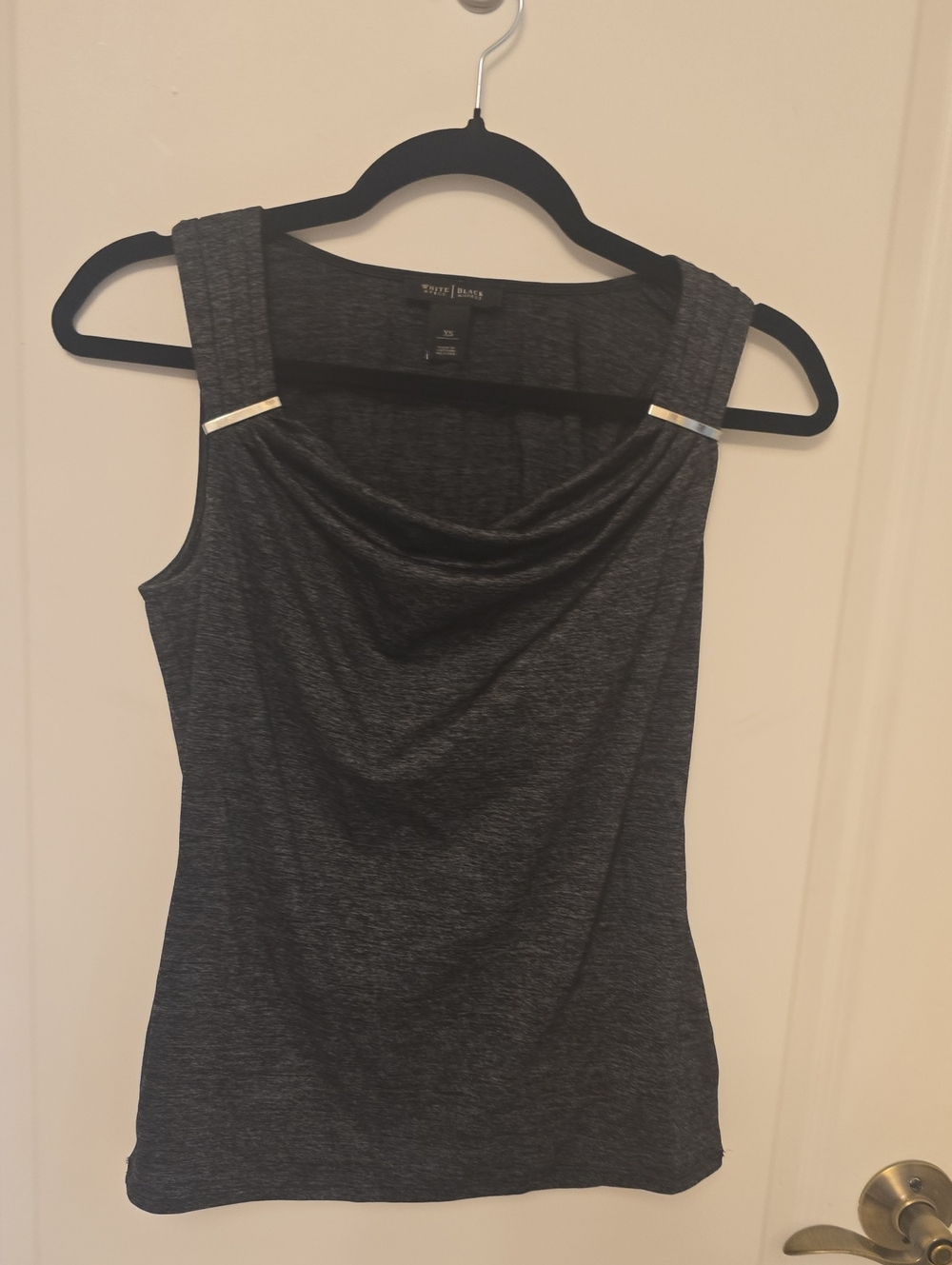 White House Black Market Charcoal Sleeveless Drape Neck Tank with Metal Accents